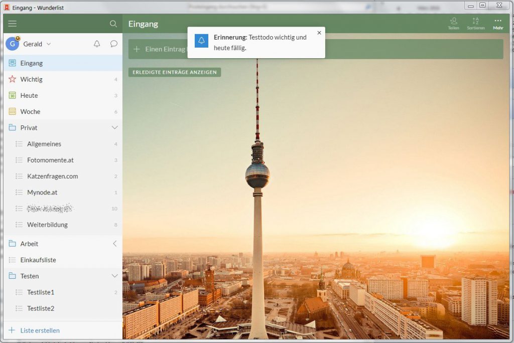 Wunderlist Windwos Popup 1024x684 - Todo - Listen organisieren mit Wunderlist